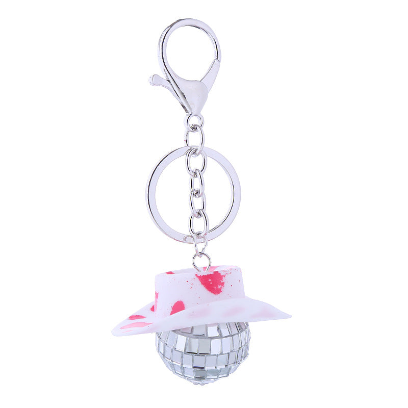 Llavero de espejo de disco de bola de sombrero retro de estilo retro al por mayor